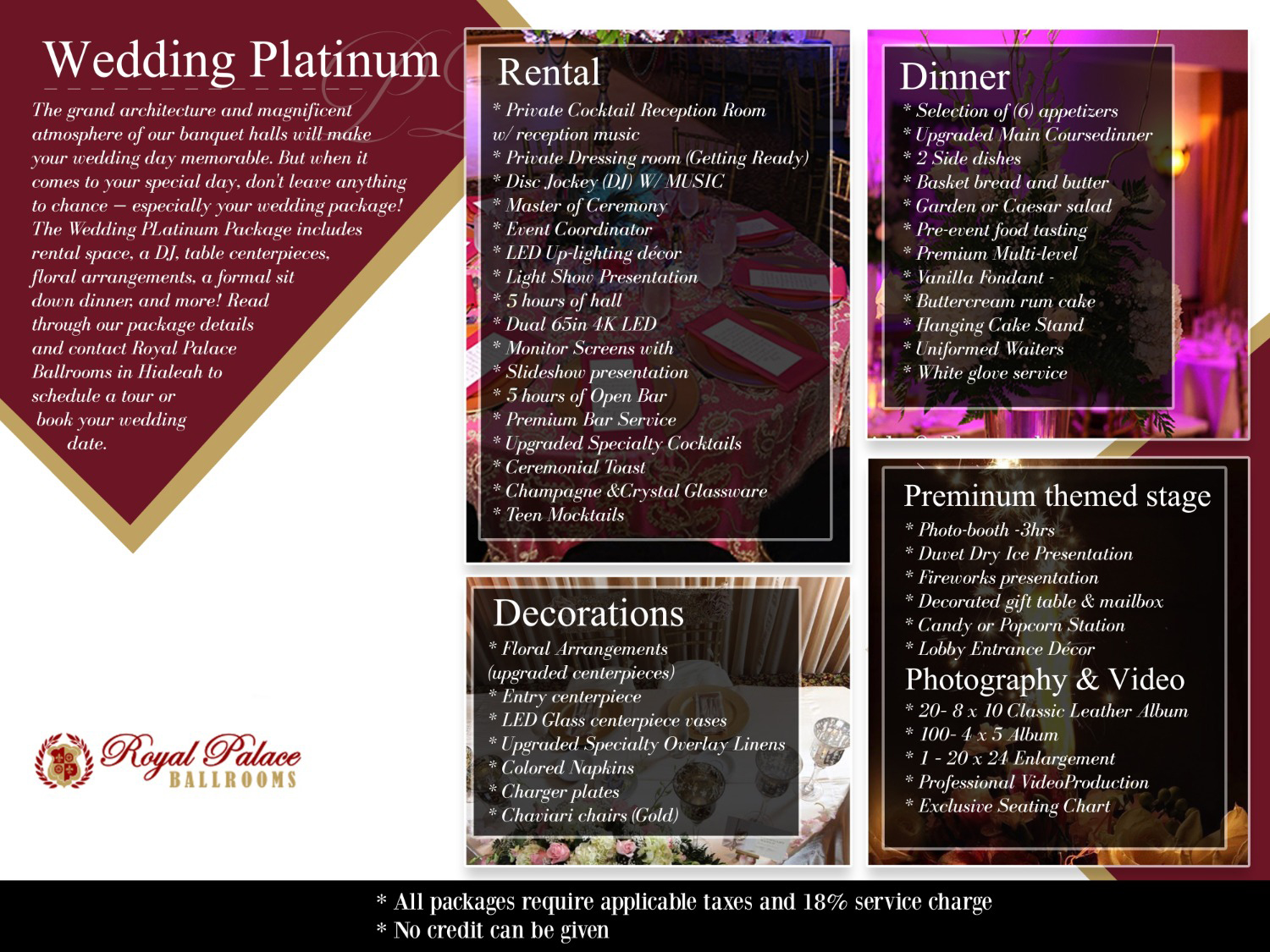 Wedding Platinum Package Royal Palace Ballrooms